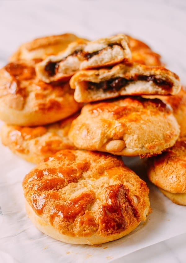 Chinese Pineapple Buns with Roast Pork Filling, by thewoksoflife.com
