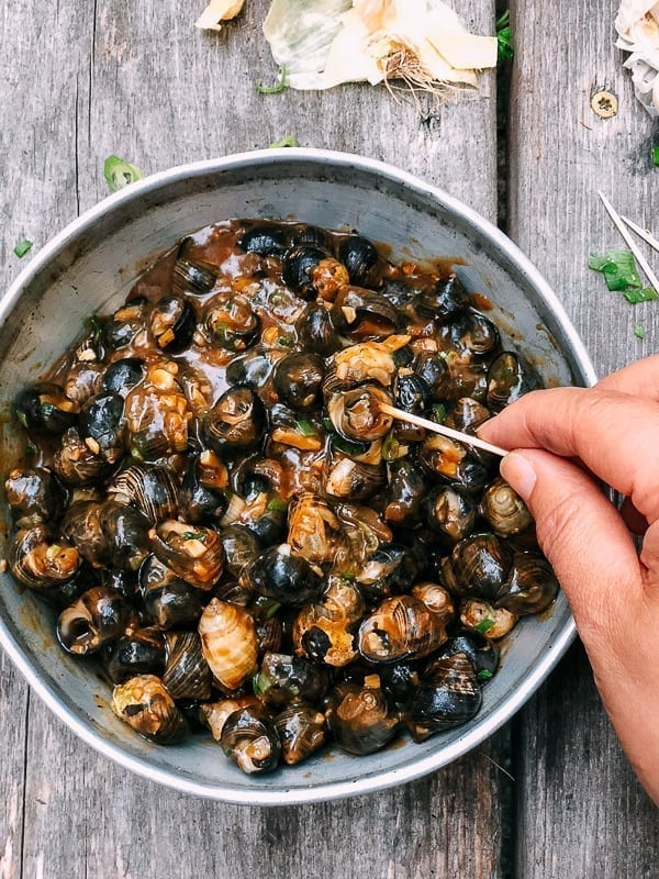 Cantonese-Style Periwinkle Snails in Black Bean Sauce, by thewoksoflife.com