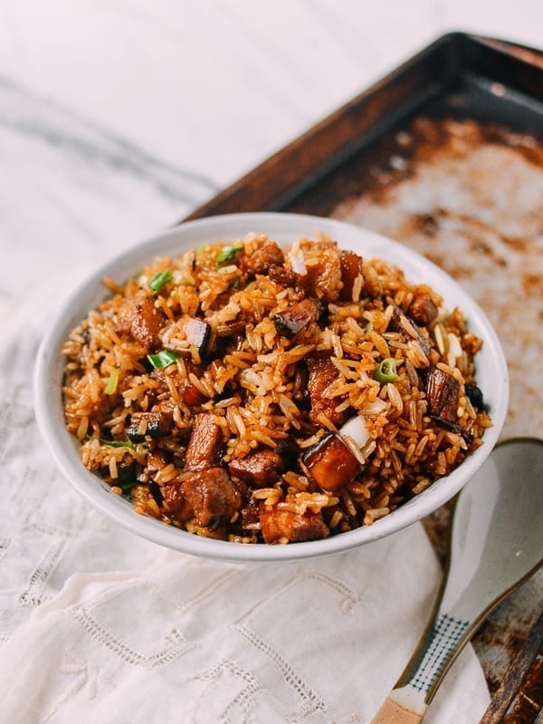 Easy Pork Belly & Mushroom Rice Bowl, by thewoksoflife.com