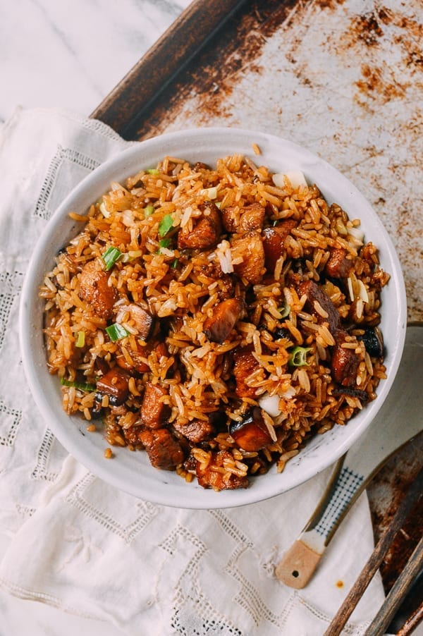 Easy Pork Belly & Mushroom Rice Bowl, by thewoksoflife.com