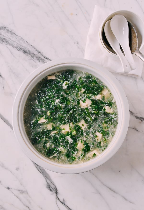 Shepherd's Purse Tofu Soup, by thewoksoflife.com