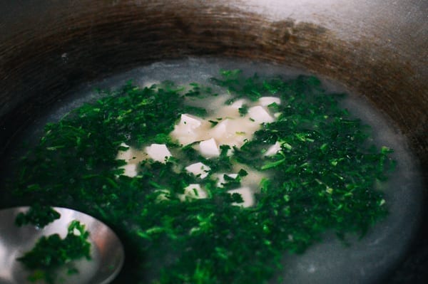 Shepherd's Purse Tofu Soup, by thewoksoflife.com