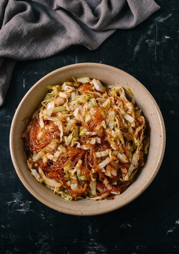 Stir Fried Cabbage with Glass Noodles, by thewoksoflife.com
