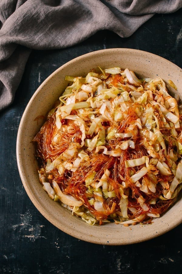 Stir Fried Cabbage with Glass Noodles, by thewoksoflife.com