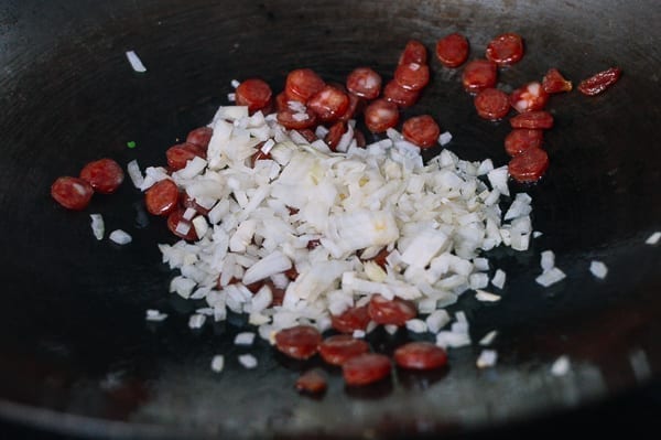 Chinese Sausage Fried Rice (Lop Cheung Chow Fan), by thewoksoflife.com