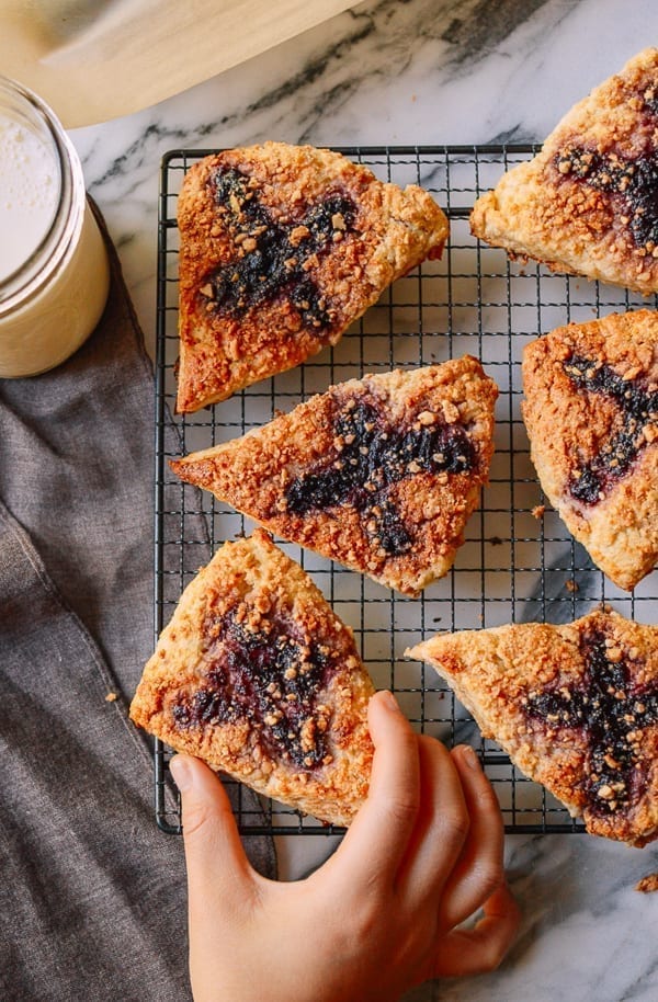 Peanut Butter & Jelly Scones, by thewoksoflife.com