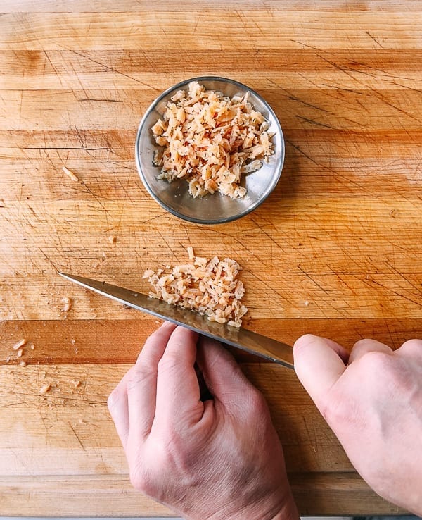 Chopped dried shrimp, by thewoksoflife.com