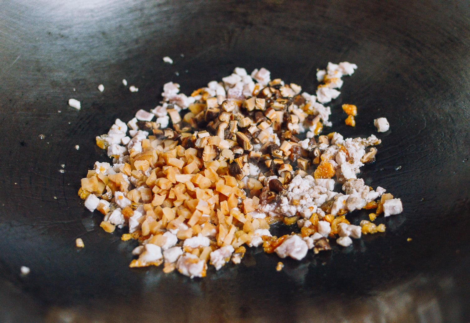 Savory Tang Yuan filling cooking in wok , by thewoksoflife.com