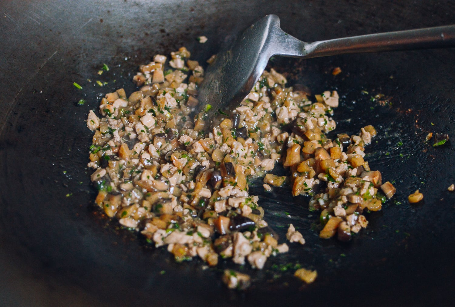 finished filling in wok for Savory Tang Yuan, by thewoksoflife.com
