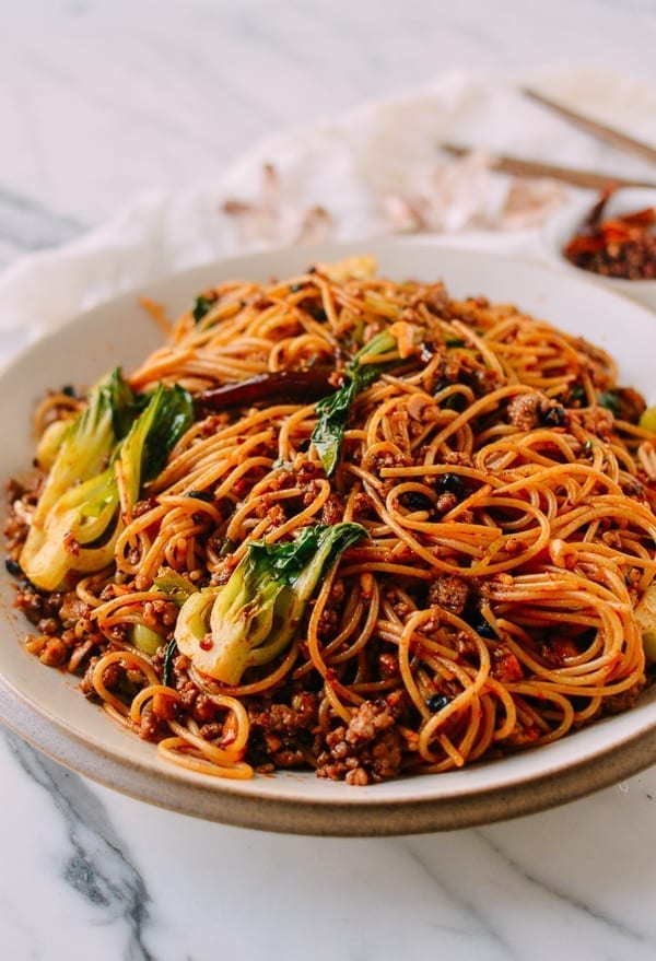 Spicy Crispy Pork Noodles, by thewoksoflife.com
