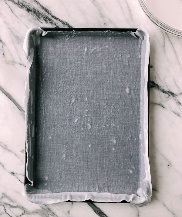 Shrimp Rice Noodle Rolls (Ha Cheung) cloth and pan for steaming, by thewoksoflife.com