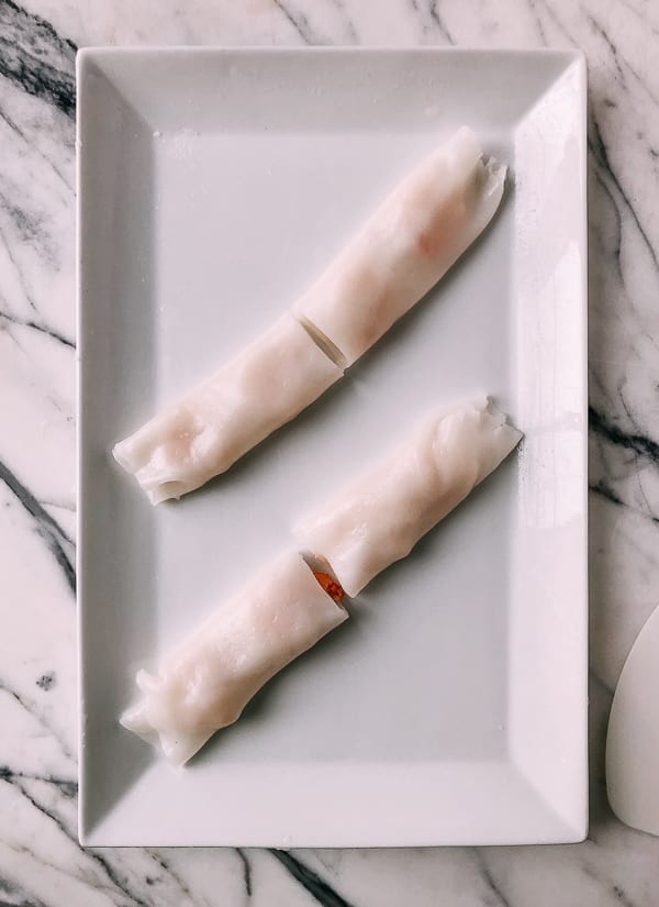 Shrimp Rice Noodle Rolls (Ha Cheung) wrapped rice noodle rolls, by thewoksoflife.com