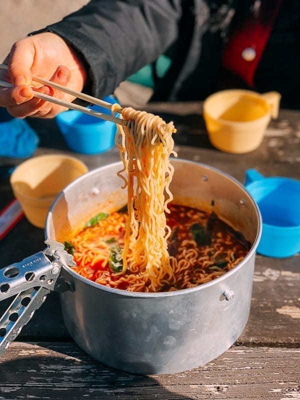 Spicy Ramen cooked in a camping pot, thewoksoflife.com