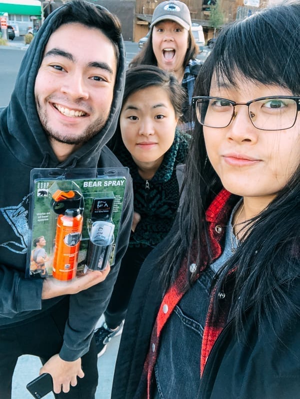 Chris, Sarah, Kim, Kaitlin being prepared with bear spray, thewoksoflife.com
