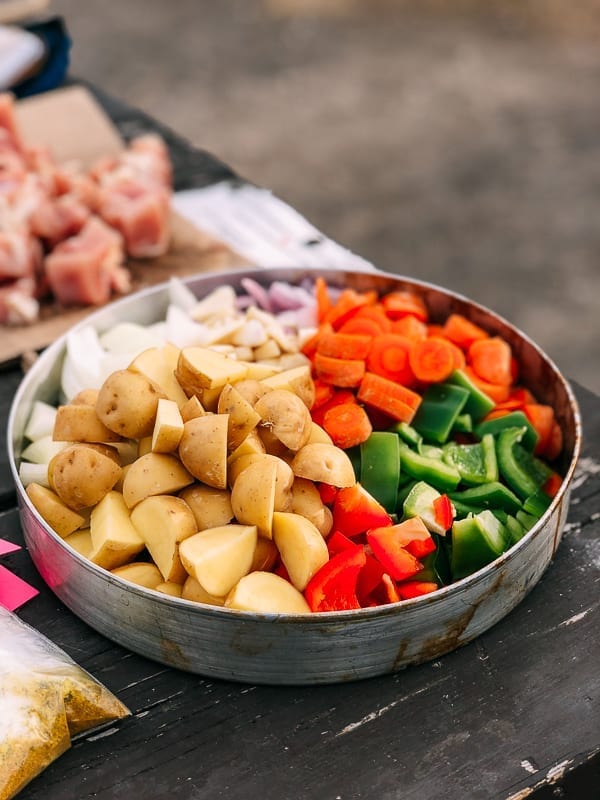 Cut Vegetables for Camping Chicken Curry, thewoksoflife.com
