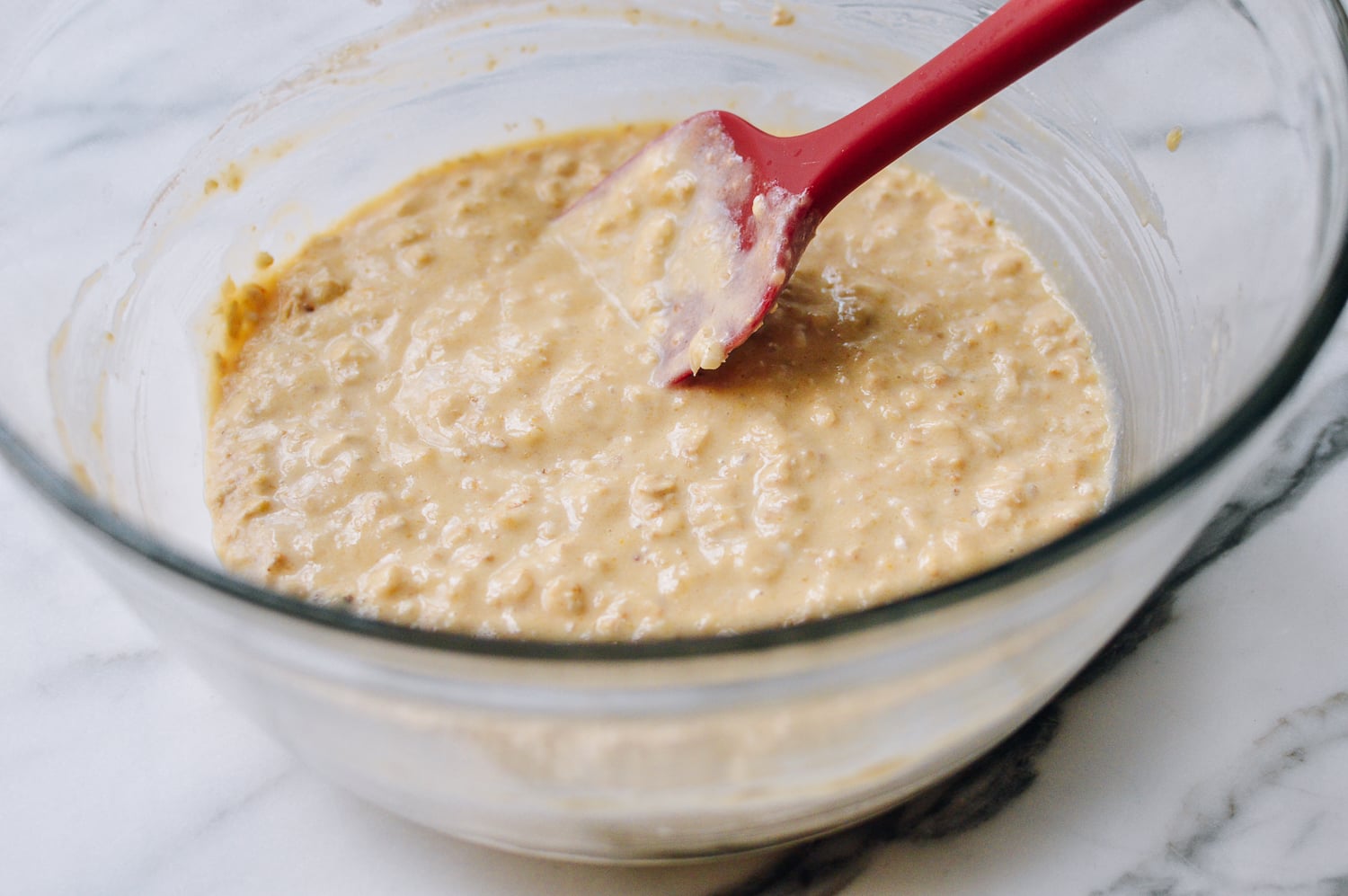 Mango muffin wet mixture, thewoksoflife.com