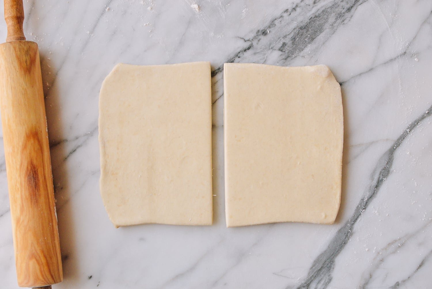 Splitting puff pastry into two rectangles, thewoksoflife.com