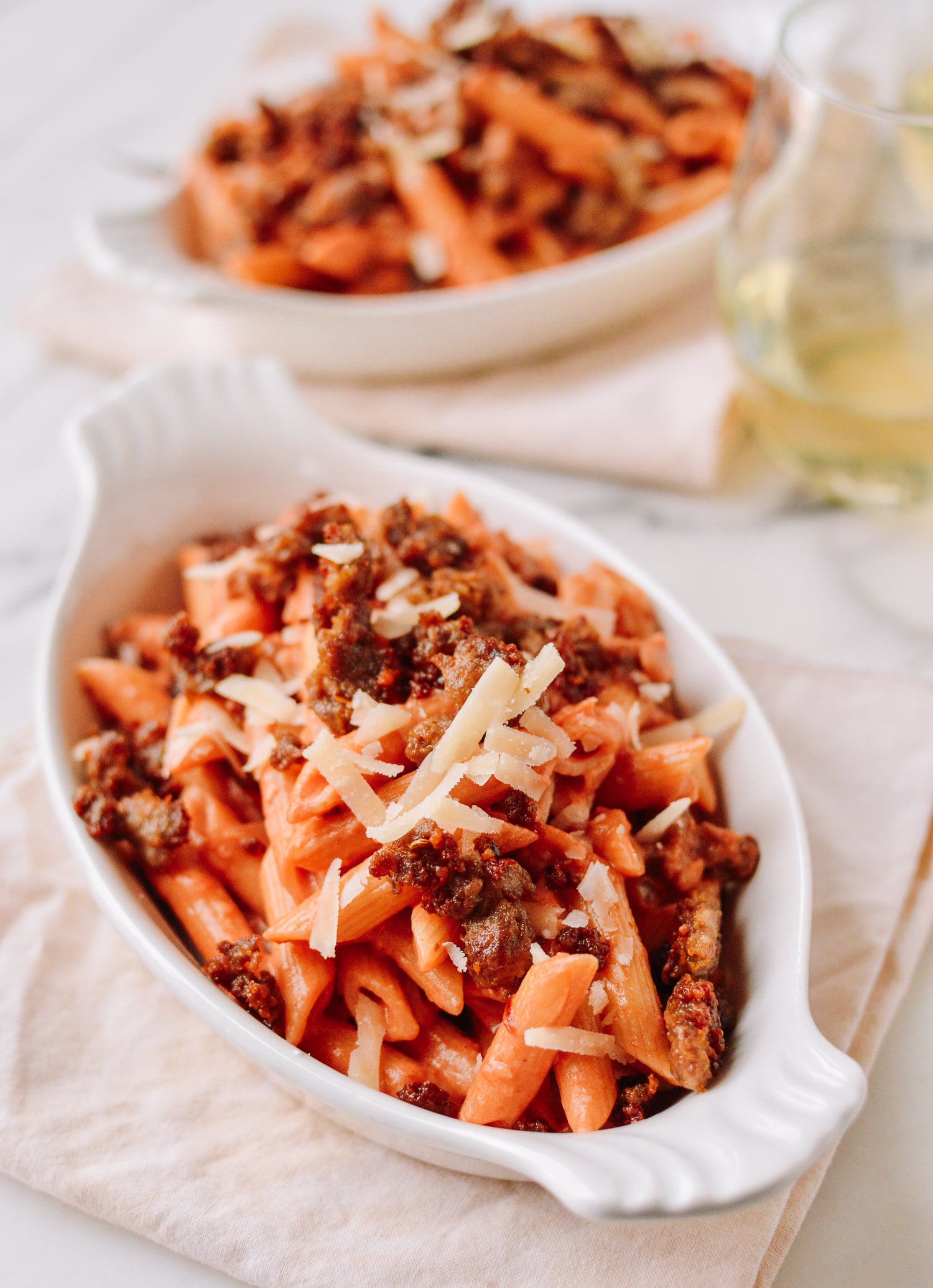 Penne alla Vodka with sausage, thewoksoflife.com