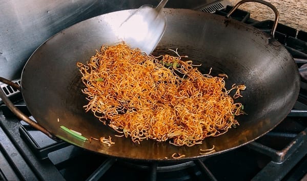 Soy Sauce Pan-fried Noodles in wok, thewoksoflife.com