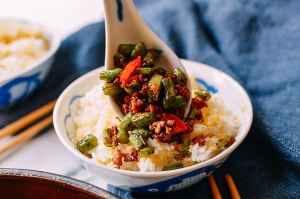 Serving Green Bean Stir-fry with Rice, thewoksoflife.com