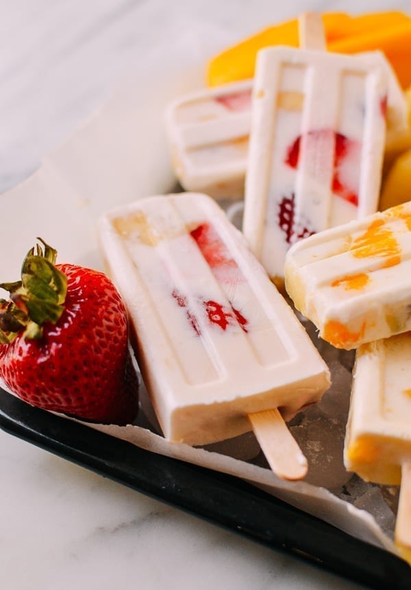 Strawberry Banana Yogurt Popsicle, thewoksoflife.com