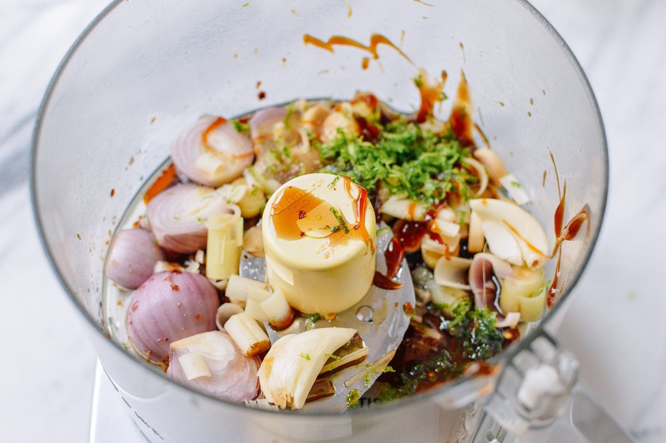 Lemongrass chicken marinade ingredients in food processor