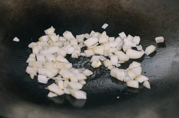 Cooking onion until translucent, thewoksoflife.com