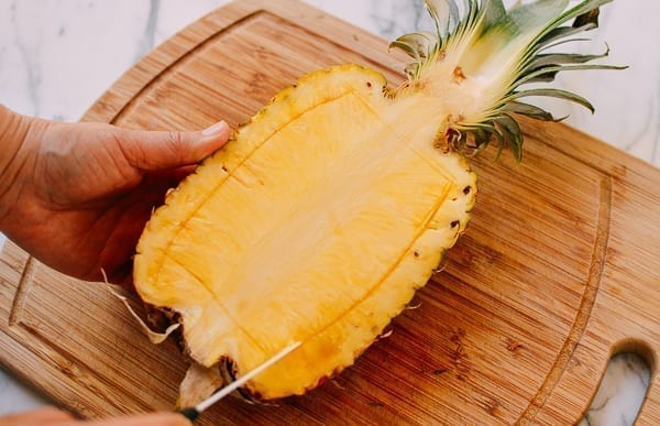 hollowing out a pineapple, thewoksoflife.com