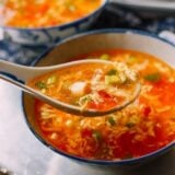 Spoonful of tomato egg drop soup, thewoksoflife.com