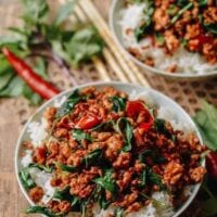 Thai basil chicken over rice