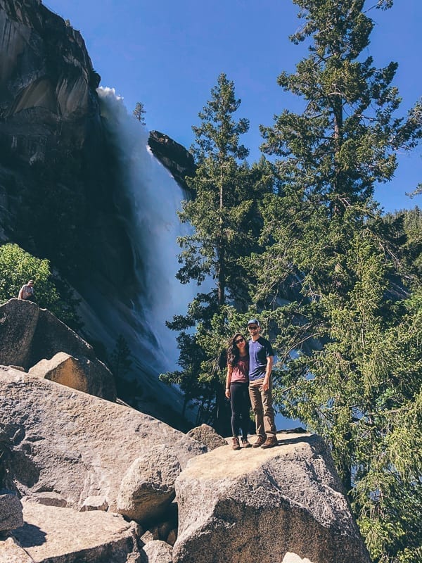 Sarah and Justin in front of Nevada Fall, thewoksoflife.com