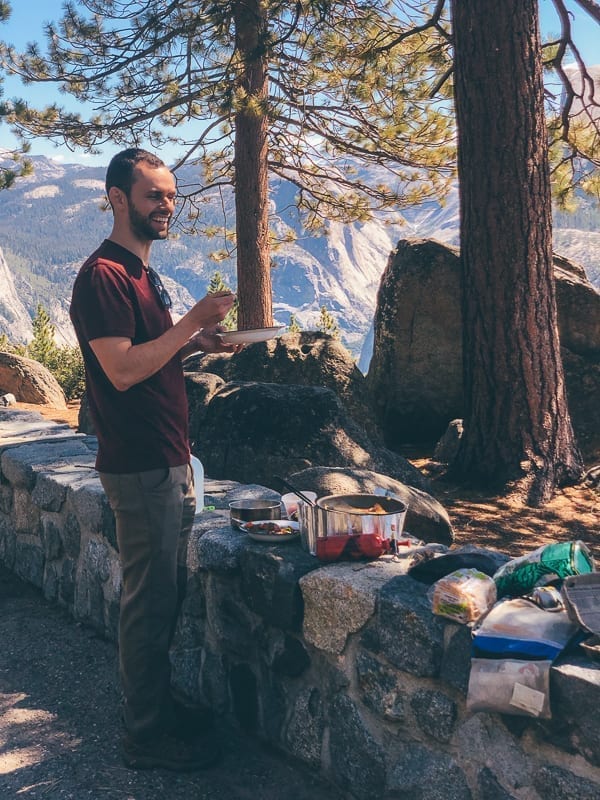 Justin at Washburn point cooking breakfast