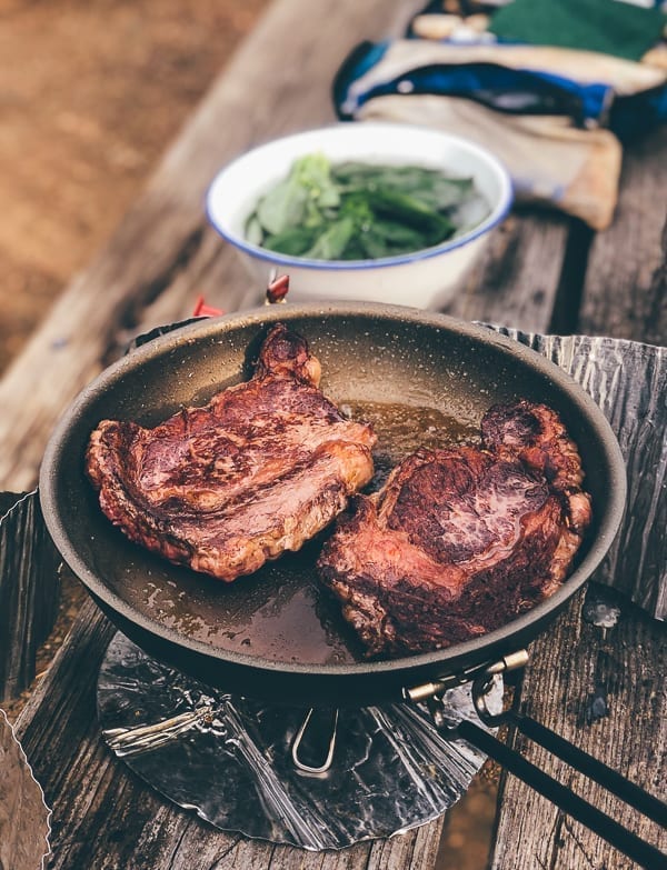 Cooking steak while camping, thewoksoflife.com