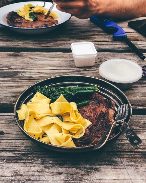Steak, buttered noodles, and broccolini, thewoksoflife.com