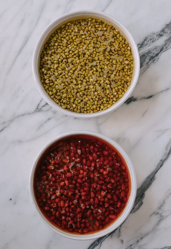 Soaking red beans and mung beans, thewoksoflife.com