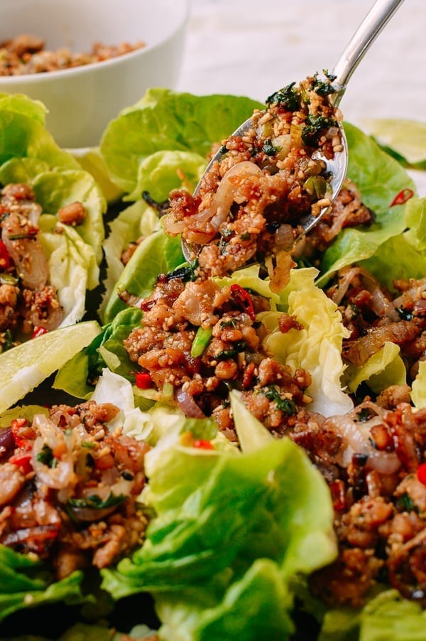 Chicken larb lettuce wraps, thewoksoflife.com