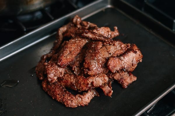 Fried flank steak slices, thewoksoflife.com