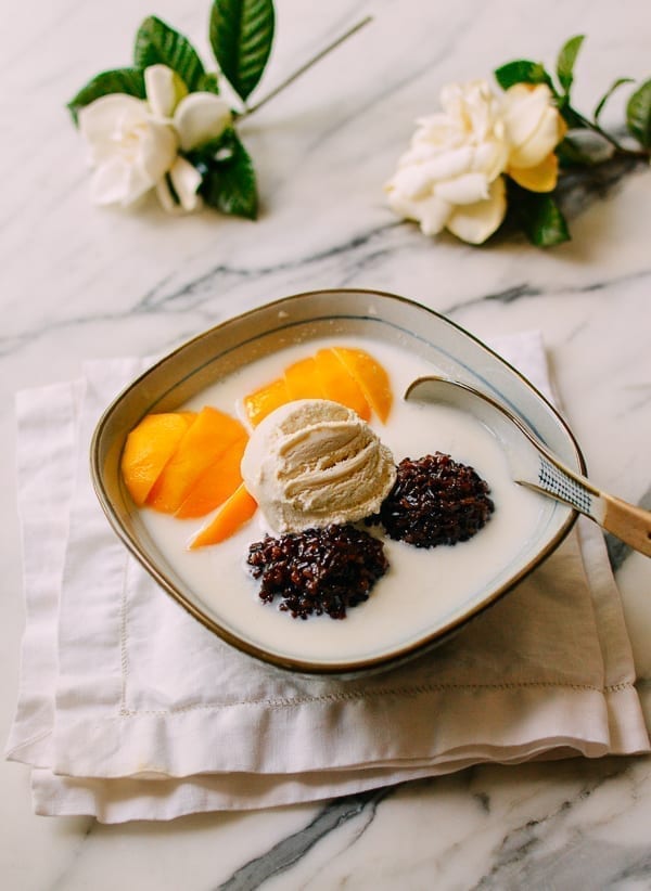 Mango Black Sticky Rice Dessert with Shaved Ice & Coconut Milk, thewoksoflife.com