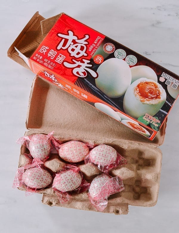 Vacuum packed store bought salted duck eggs, thewoksoflife.com