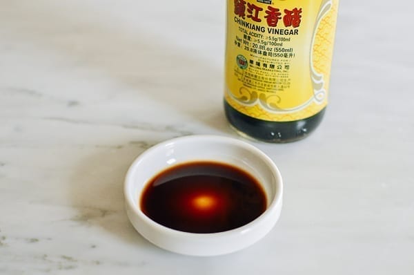 Chinese black vinegar in dish, thewoksoflife.com