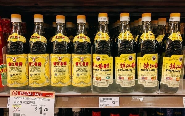 Bottles of Chinkiang and Zhenjiang vinegar on store shelf, thewoksoflife.com