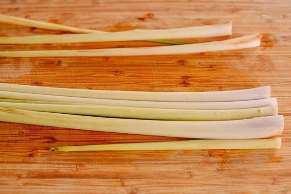 Lemongrass on cutting board, ready to be cut, thewoksoflife.com