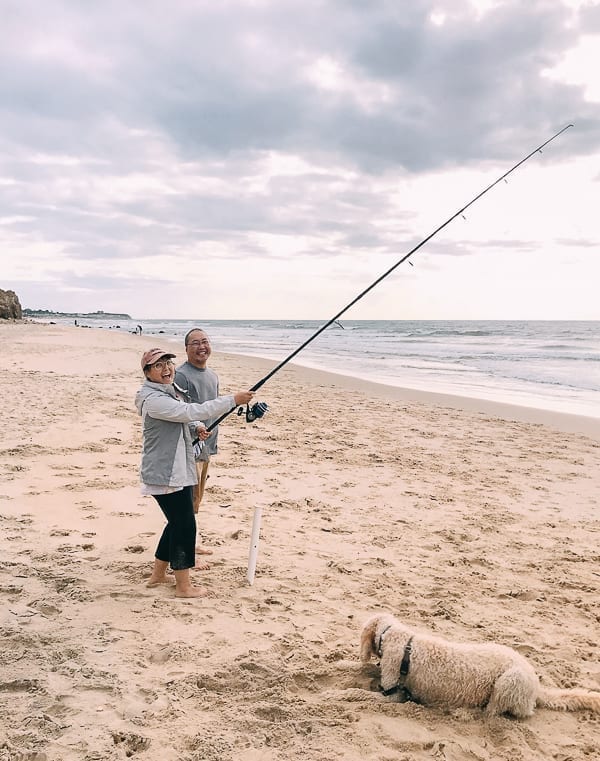 Bill and Kaitlin surf fishing, thewoksoflife.com