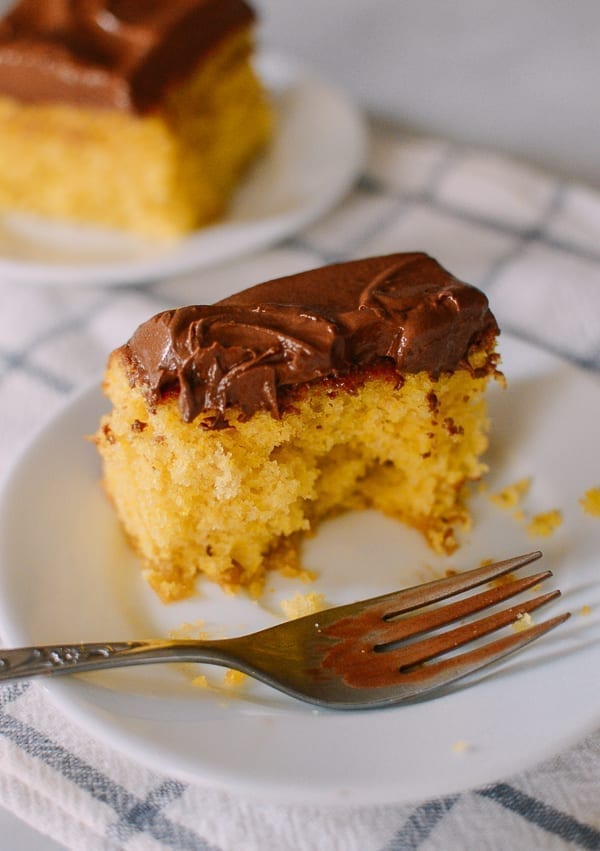 Yellow cake mid-bite, thewoksoflife.com