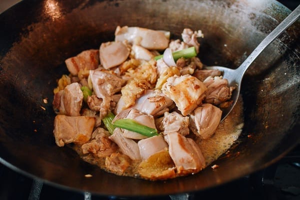 Stirring Shaoxing Wine into Ginger Chicken, thewoksoflife.com