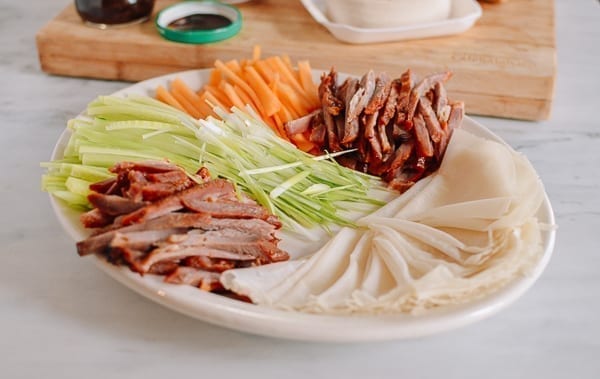 Mandarin Pancakes with char siu, scallions, and canteloupe, thewoksoflife.com