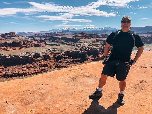 Bill at Gooseneck Overlook on White Rim trail Moab Utah by thewoksoflife.com