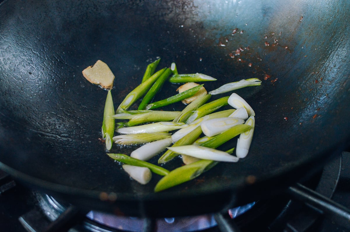 Ginger and scallions in wok, thewoksoflife.com