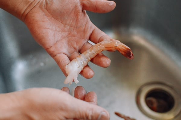 Peeled shrimp with tail still on, thewoksoflife.com