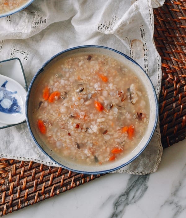 Bowl of multigrain porridge with goji berries, thewoksoflife.com